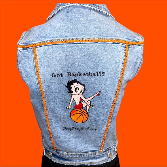 Betty  Boop Embroidered Got Basketball Denim Vest - Picture 2 of 10